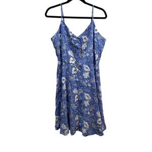 GAP Size XL Blue and White Floral Mini Dress With Smocked Back, Preloved